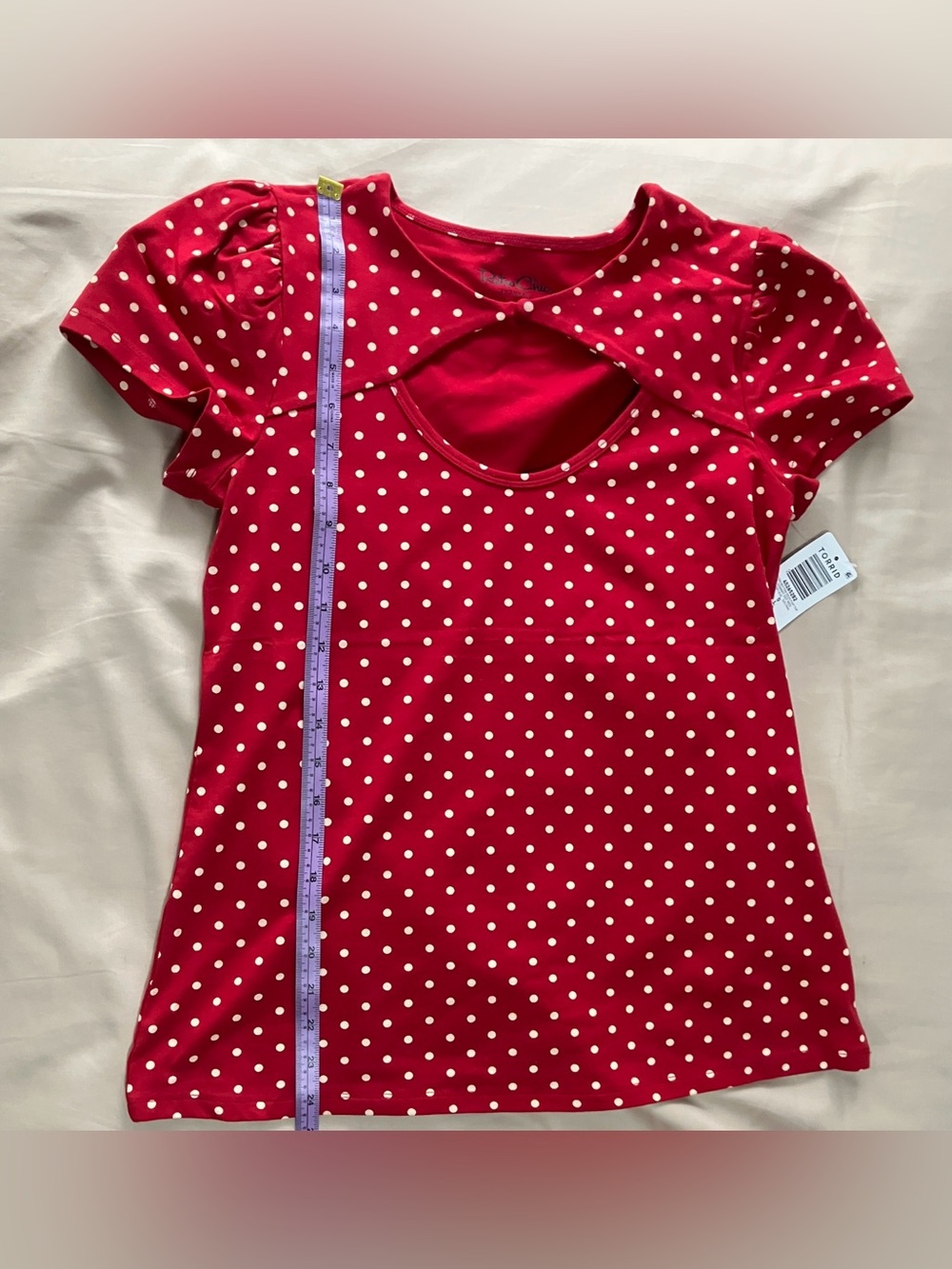 Torrid Retro Chic Button Neck Foxy Top in Commit Dot Red - Size 0/12 - NWT - Picture 13 of 16